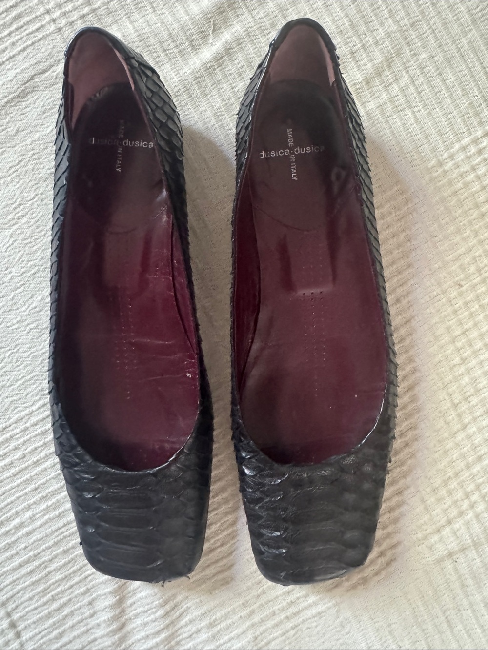 Dusica Dusica Black Python Leather Square Toe Ballet Flats 40/ 9.5